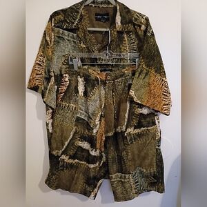VTG Stardom Men's‎ Patchwork Baggy Suit in Green and Brown Sz L